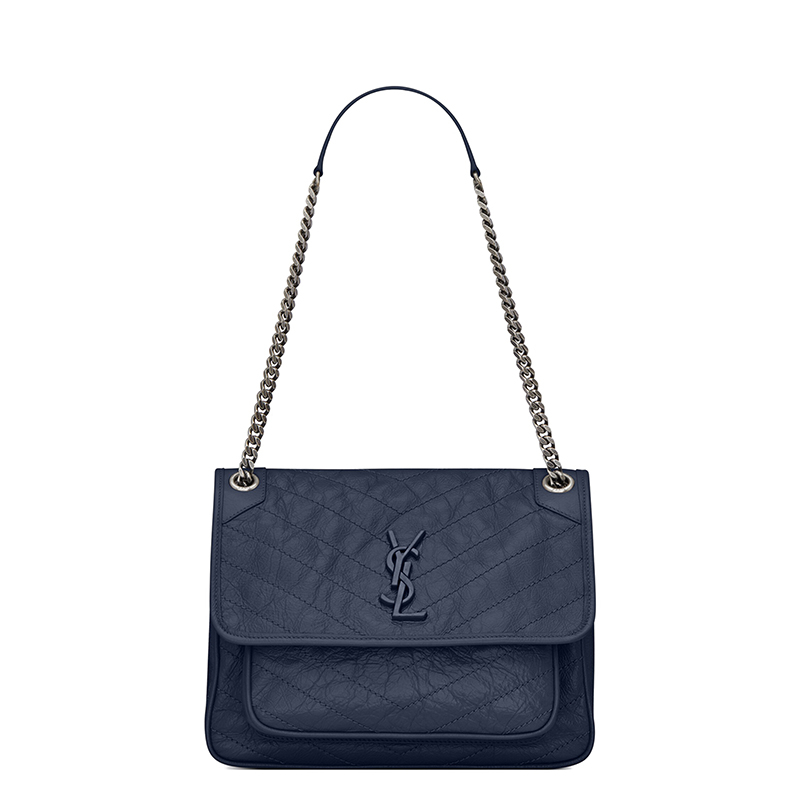 商品Yves Saint Laurent|SAINT LAURENT PARIS/圣罗兰 YSL 22新款NIKI系列 女士中号海洋蓝褶皱牛皮革同色系徽标扣翻盖开合单肩链条包6331580EN044147,价格¥17733,第2张图片详细描述