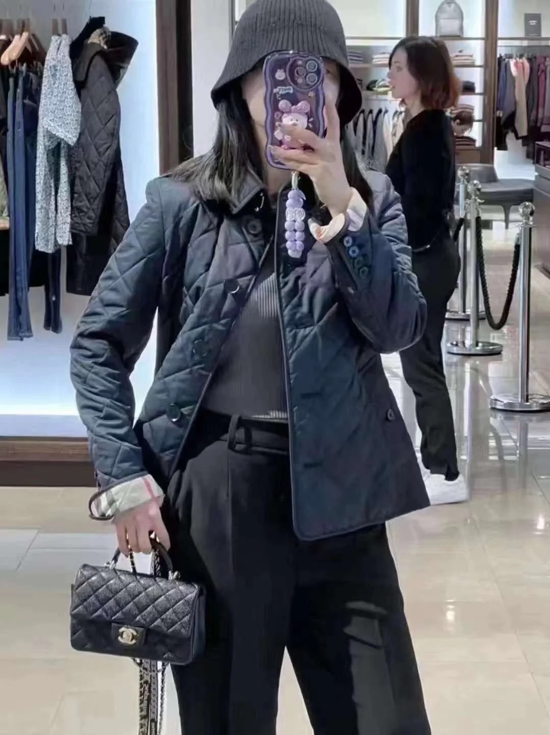 商品Burberry|BURBERRY/博柏利 女士海军蓝色棉质格子提花外套80658741,价格¥3283,第10张图片详细描述