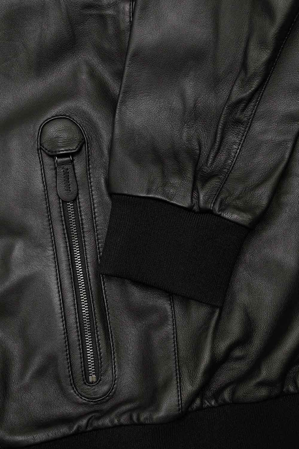 商品Zegna|ZEGNA 男士黑色拉链皮夹克（羊皮革）,价格¥3755,第7张图片详细描述