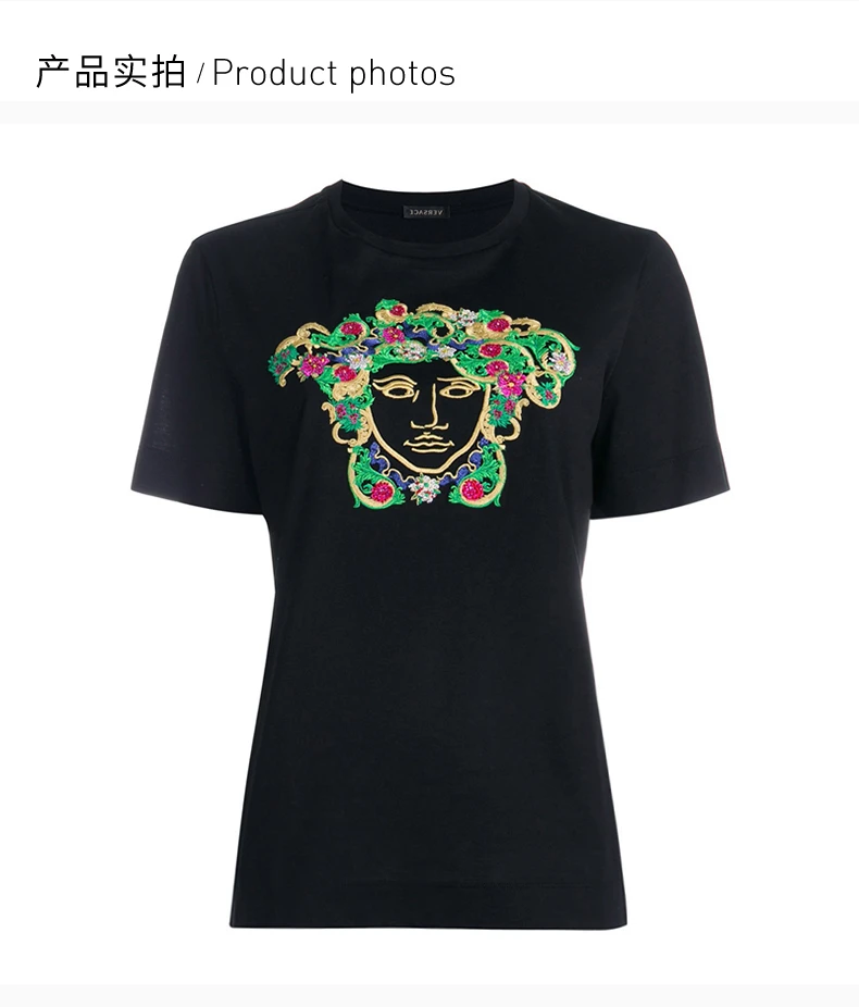商品[国内直发] Versace|VERSACE 范思哲 黑色女士棉质短袖T恤衫 A79095-A201952-A1008,价格¥4544,第4张图片详细描述