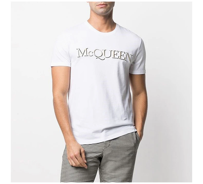 商品Alexander McQueen|ALEXANDER MCQUEEN 亚历山大·麦昆 男士白色棉质T恤 649876-QQZ56-0900,价格¥1984,第6张图片详细描述