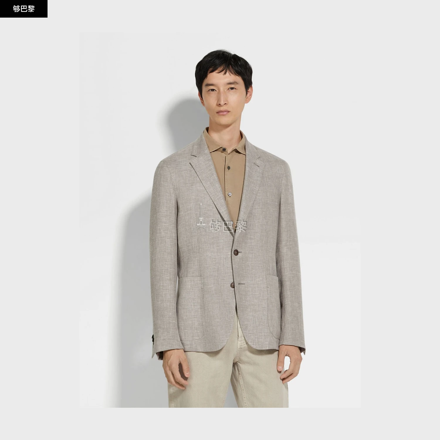 商品Zegna|【预售】 杰尼亚 25春夏 男��士 西服外套 Light Brown Crossover Linen Wool and Silk Blend Jacket 949575A9-1DJSS0 ,价格¥28446,第6张图片详细描述