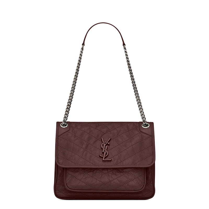 商品Yves Saint Laurent|SAINT LAURENT PARIS/圣罗兰 YSL 22新款NIKI系列 女士中号军团红褶皱牛皮革同色系徽标扣翻盖开合单肩链条包6331580EN046475,价格¥20821,第2张图片详细描述