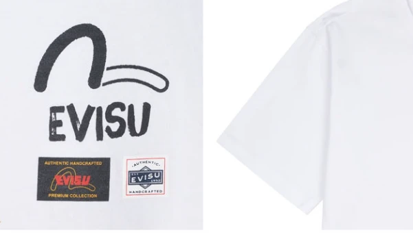 商品Evisu|【享贝家】ZY-（预售款）EVISU 福神 胸前字母小标休闲圆领短袖T恤 男女同款 EV5UTS901,价格¥148,第5张图片详细描述