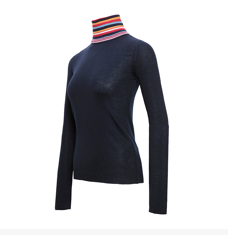 商品Tory Burch|TORY BURCH 女士深蓝色羊毛针织高领毛衣 51816-405,价格¥491,第9张图片详细描述