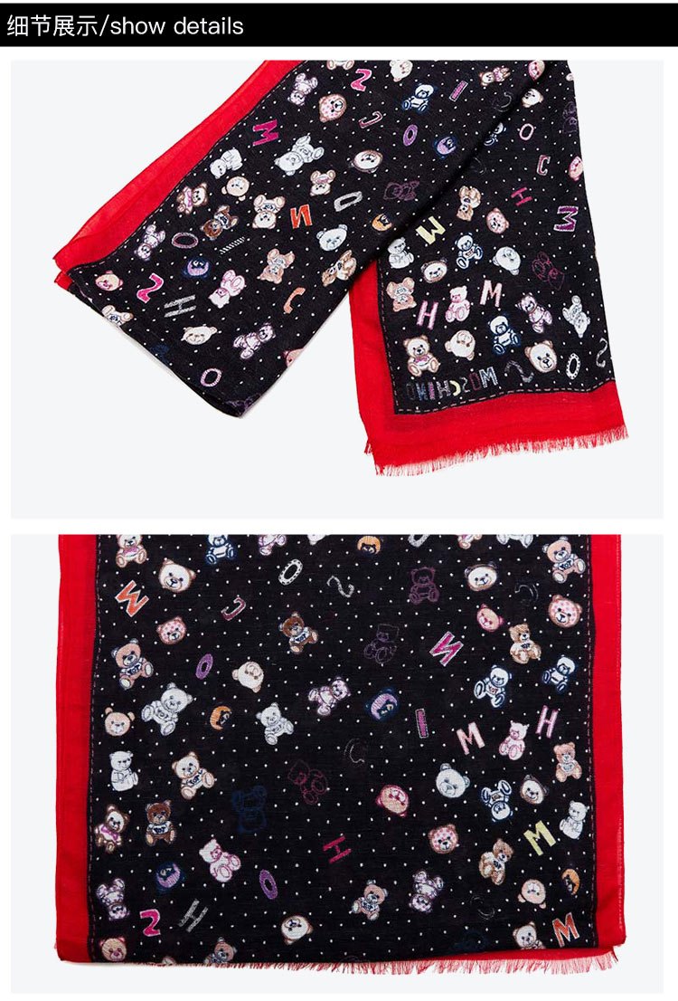 商品[国内直发] Moschino|MOSCHINO/莫斯奇诺 女士白色莫代尔纤维泰迪熊字母图案围巾生日节日礼物03313M2841 004,价格¥406,第9张图片详细描述