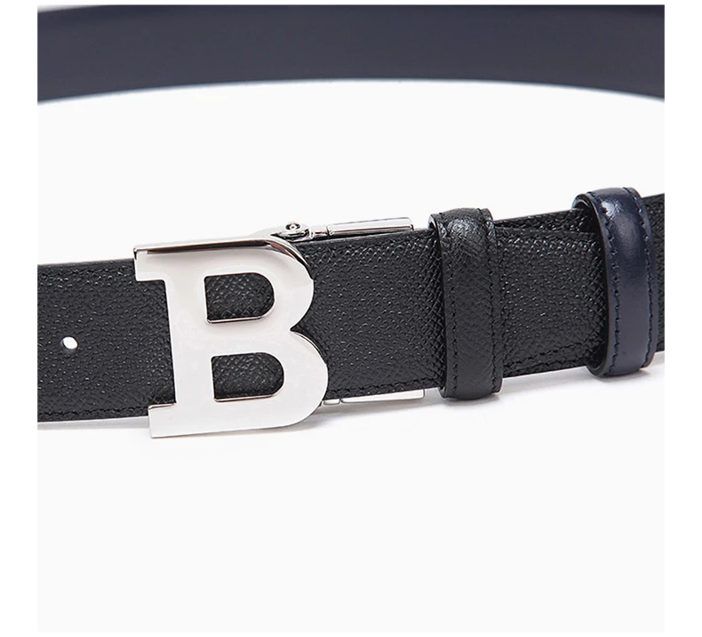 商品Bally|BALLY 男士黑色压花小牛皮银色B扣腰带 6223991-110,价格¥1467,第7张图片详细描述