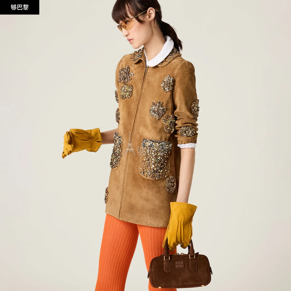 商品Miu Miu|【预售】 缪缪 25春夏 女士 手提包 Sac à main en suède matelassé Arcadie 5BB142_2CS4_F0324_V_OON,价格¥23169,第5张图片详细描述
