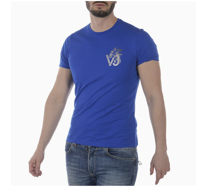 商品[国内直发] Versace|VERSACE 男士蓝色棉质短袖T恤 B3GRA77F-36610-202,价格¥328,第5张图片详细描述