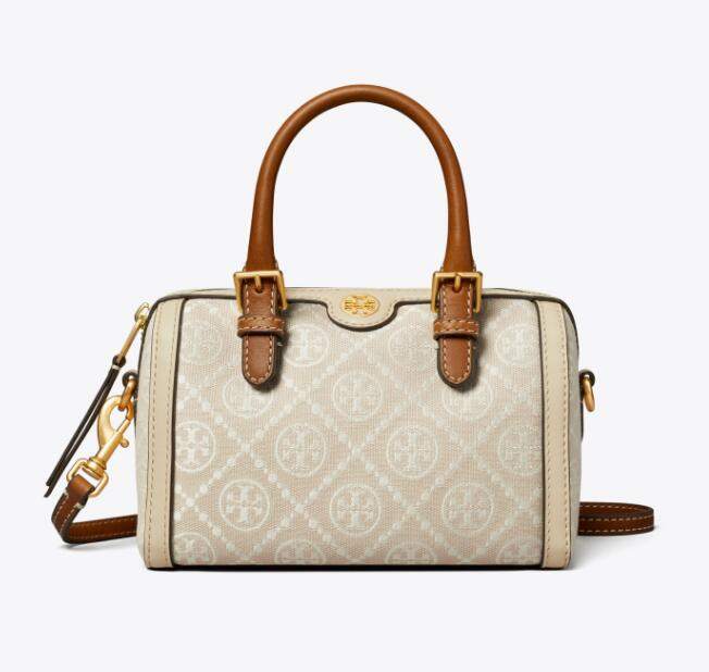 商品Tory Burch|TB汤丽柏琦T MONOGRAM 迷你提花酒桶包拉链开合手提单肩斜挎桶包（香港仓发货）,价格¥2605,第7张图片详细描述