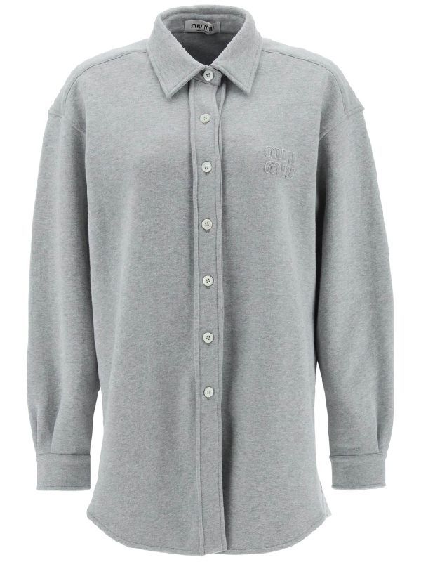商品[国内直发] Miu Miu|MIU MIU 女士灰色棉质长袖衬衫 MJL865-102J-F0031,价格¥6340,第1张图片详细描述
