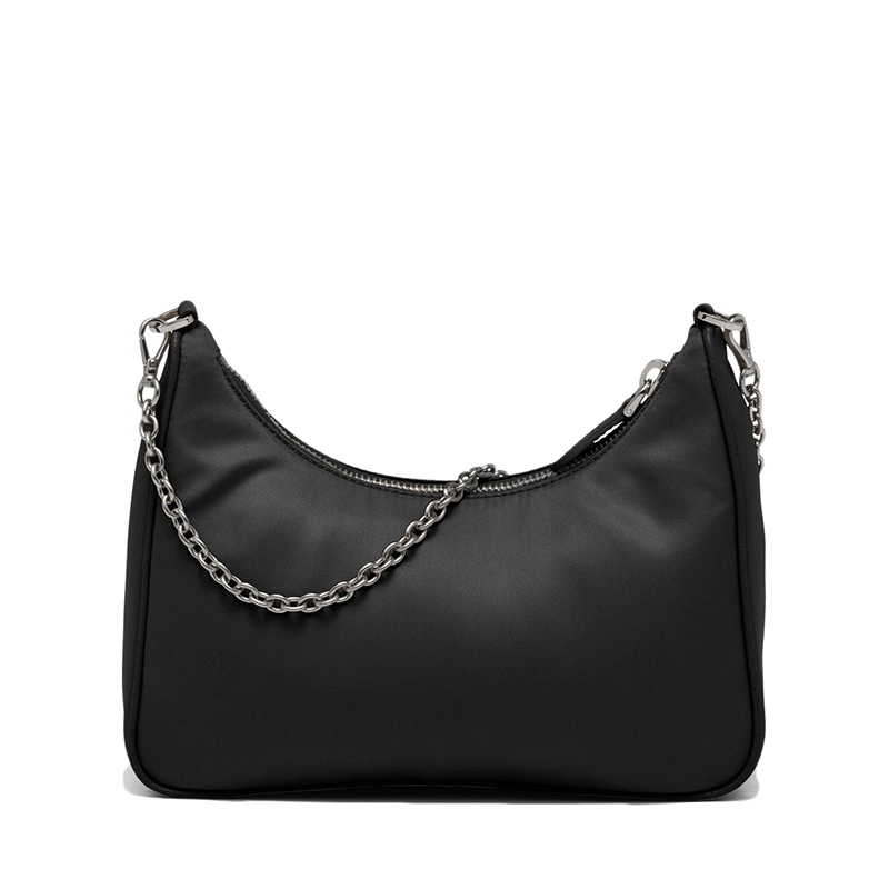 商品Prada|PRADA/普拉达 经典Re-Edition 2005系列 女士黑色再生尼龙皮革饰边涂珐琅金属三角形徽标三合一单肩斜挎手提包,价格¥12983,第4张图片详细描述
