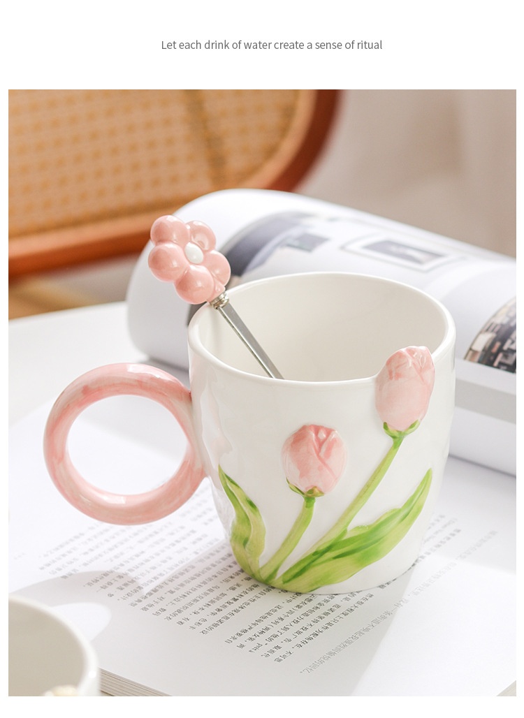 商品[国内直发] YeeCollene|ins高颜值郁金香马克杯小众设计感陶瓷杯子女生家用喝水杯咖啡杯,价格¥75,第11张图片详细描述