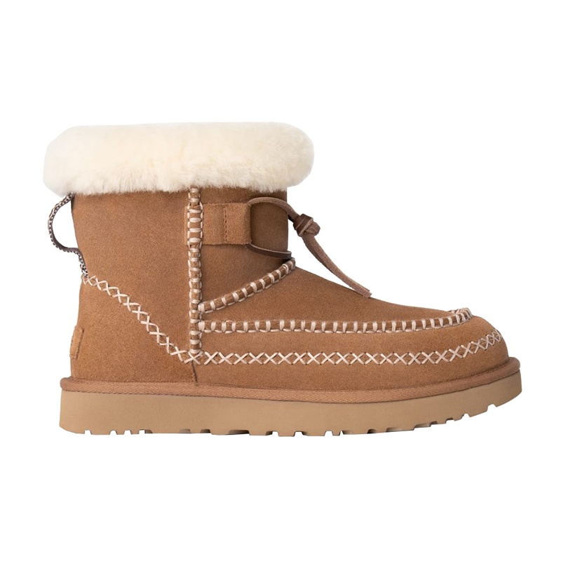 商品UGG|UGG24新款 女士褐色麂皮鞋面装饰缝线麂皮挡泥板及踝靴,价格¥1872,第2张图片详细描述