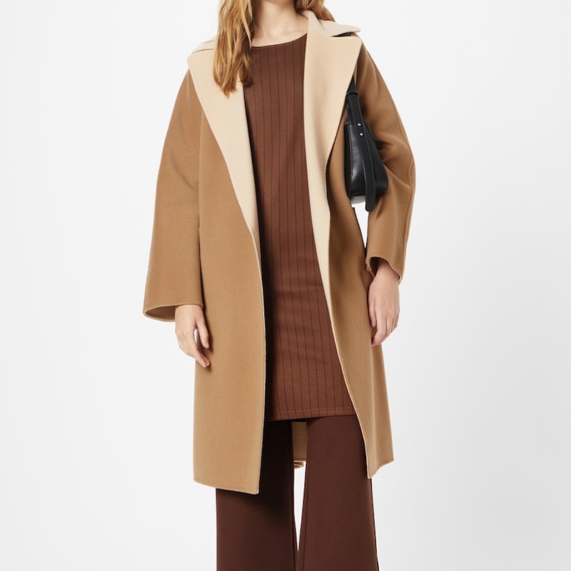 商品Max Mara|【现货】麦丝玛拉 女士驼色米色羊毛系带双面中长大衣5016023906021COAT,价格¥4107,第2张图片详细描述
