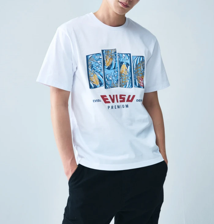 商品Evisu|【享贝家】（国内现货-QD）EVISU 福神 四个长方形印花图案休闲宽松短袖T恤 男女同款 白色 EU2MTS701WH,价格¥257,第6张图片详细描述
