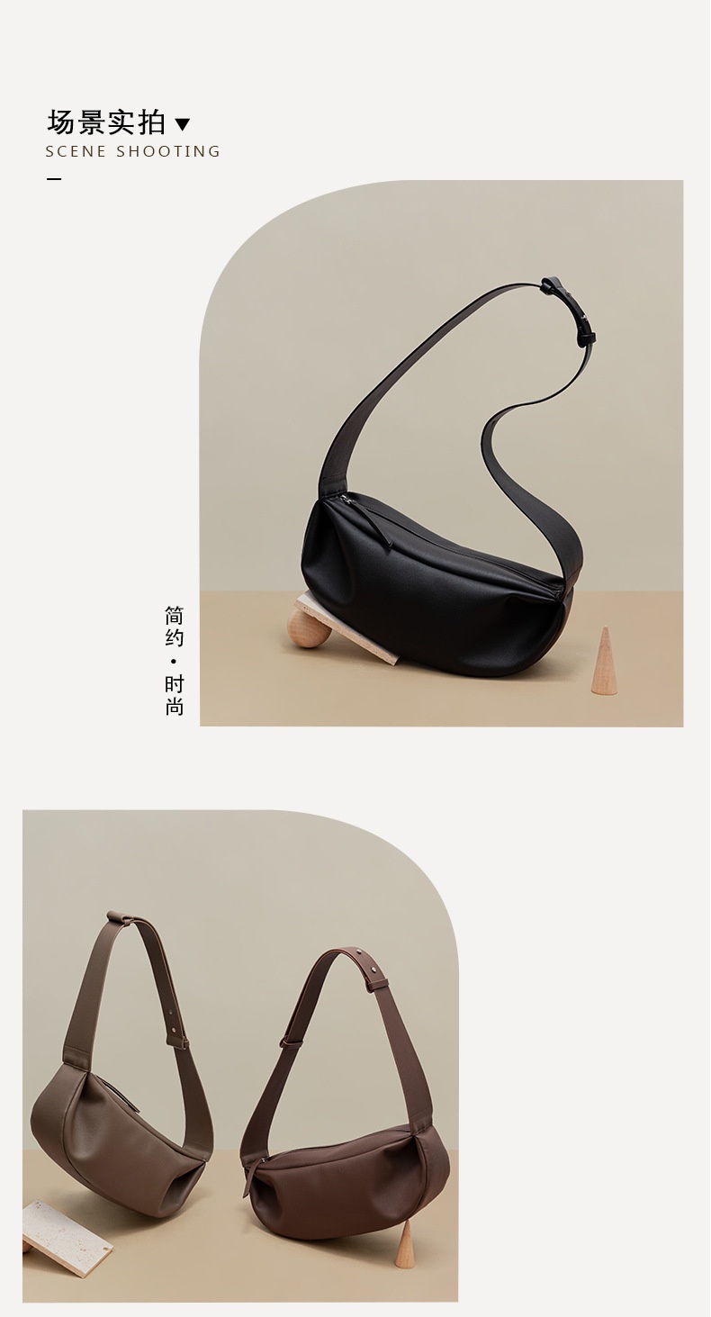 商品[国内直发] GLENVINTEN|格岚云顿新款小众复古饺子包真皮女包牛皮宽肩拉链单 肩斜挎包,价格¥631,第3张图片详细描述