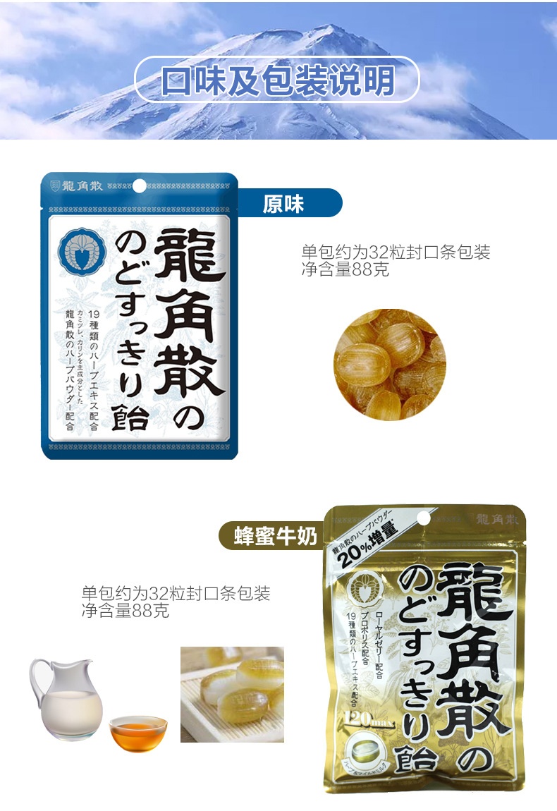 商品[国内直发] Ryukakusan|龙角散袋装清凉薄荷护嗓润喉糖白桃味西柚味水果糖零食,价格¥63,第4张图片详细描述