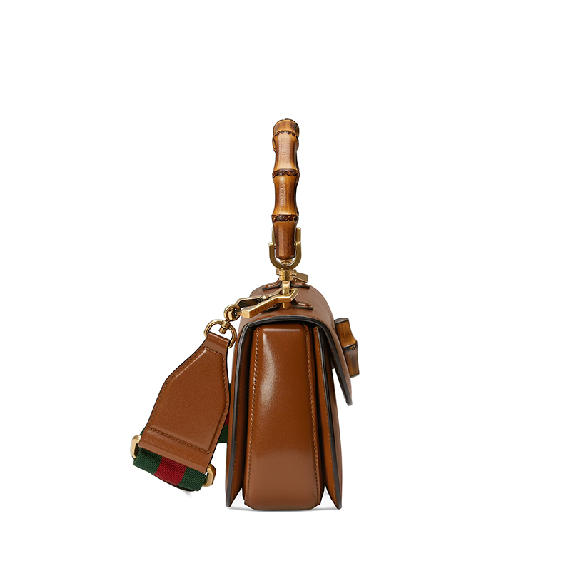 商品Gucci|GUCCI/古驰 女士小号棕色皮革竹节配件附皮革和织带互换肩带竹子提手饰面斜跨单肩手提包67579710ODT2579,价格¥31980,第2张图片详细描述