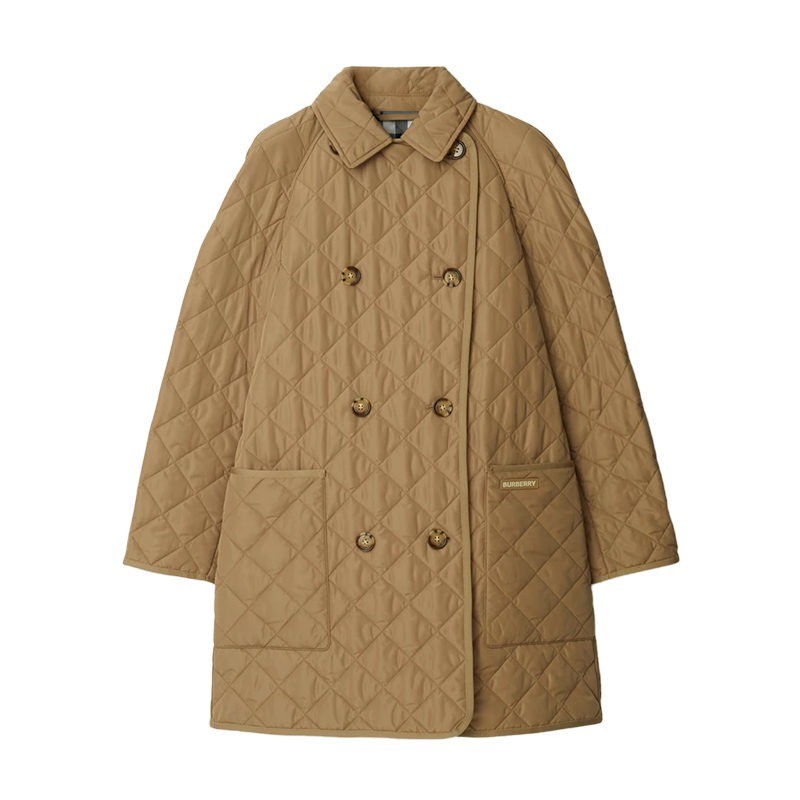 商品Burberry|BURBERRY博柏利 女士棕色聚酯制Logo标贴翻领双排扣棉服,价格¥3128,第3张图片详细描述