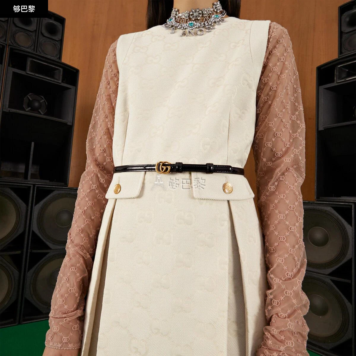 商品Gucci|【预售】 古驰 25春夏 女士 腰带 饰双G漆皮窄版腰带 707327 1J70C 1000 ,价格¥3040,第4张图片详细描述