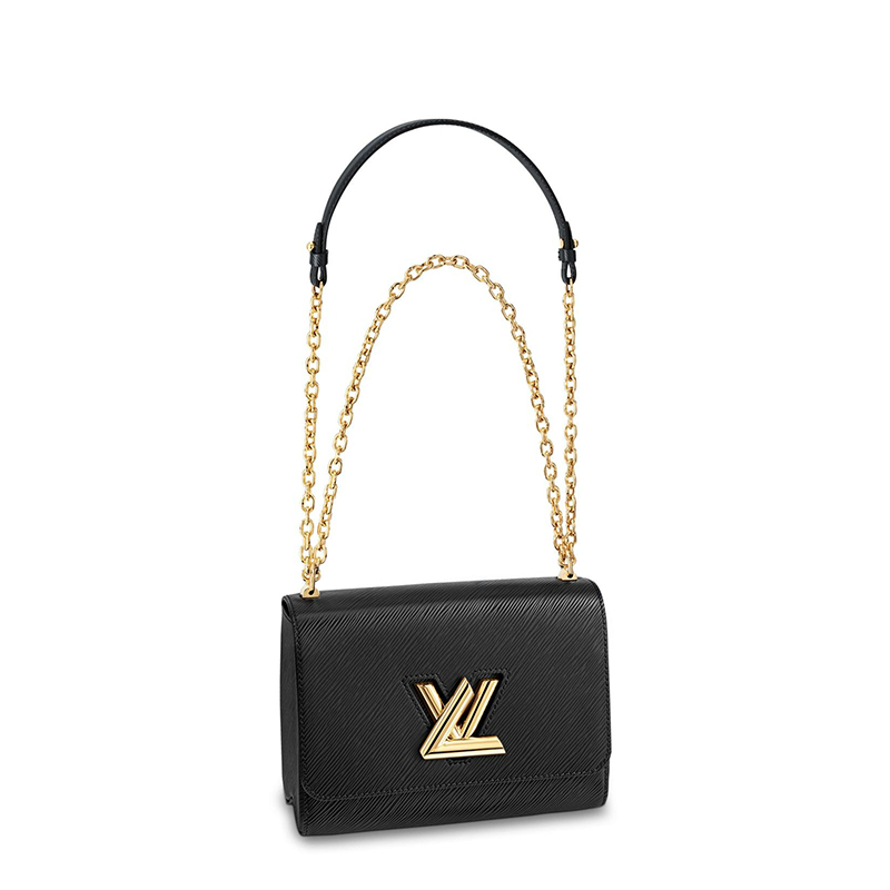 商品Louis Vuitton|预售10天 Louis Vuitton/路易威登 经典款TWIST系列 女士黑色水波纹牛皮革旋转徽标金扣翻盖开合单肩斜挎链条包M54804,价格¥30057,第2张图片详细描述