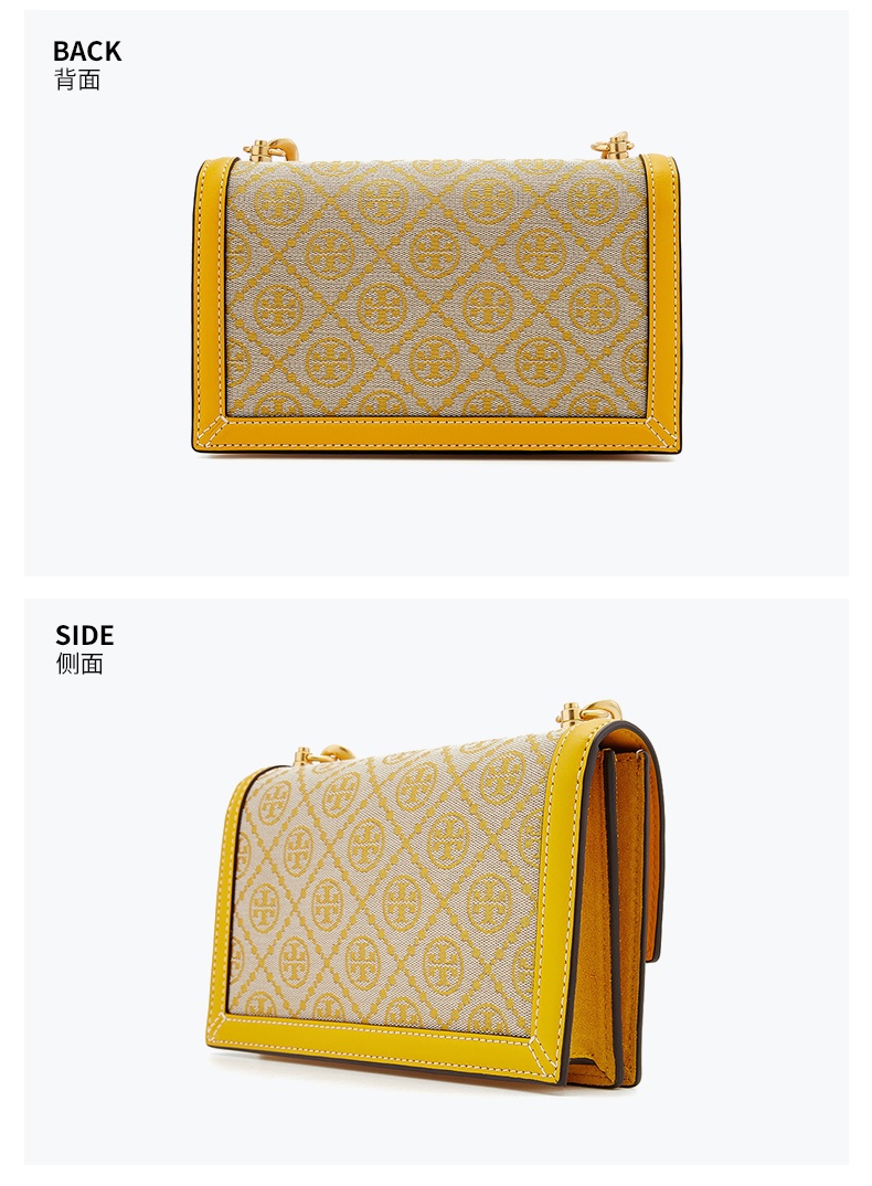 商品[国内直发] Tory Burch|托里�·伯奇TORY BURCH 奢侈品 TB 女士女士经典印花黄色帆布配皮单肩斜挎包风琴包 81000-703,价格¥3953,第5张图片详细描述