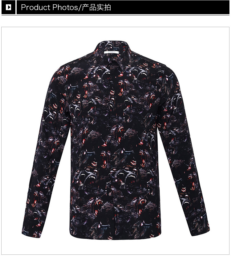 商品[国内直发] Givenchy|Givenchy 纪梵希 黑色印花男士丝质衬衫 RC95A-Z222-001,价格¥2241,第3张图片详细描述