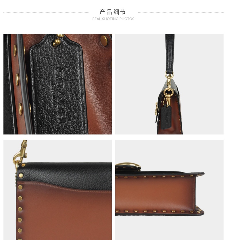 商品Coach|Coach 蔻驰 女士黑棕拼色带铆钉挎包 79338B4M2 送礼好物,价格¥3274,第3张图片详细描述