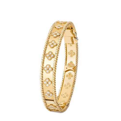 商品Van Cleef & Arpels| Van Cleef & Arpels/梵克雅宝 Perlée trèfles系列 18K金黄金三叶草图案镶嵌80颗钻石手镯VCARO3YB00,价格¥231224,第2张图片详细描述