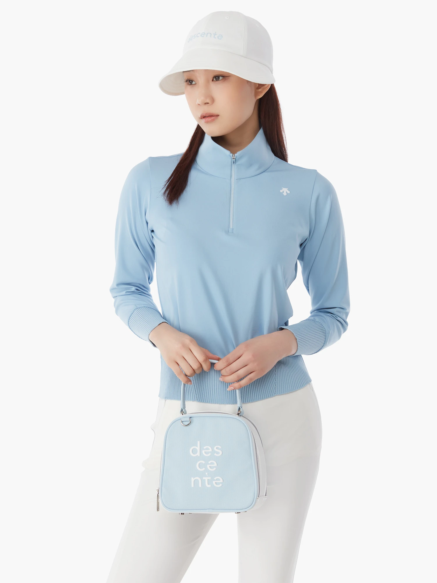 商品【预售商品15天发货】 DESCENTE|GOLF女性高领半拉链长袖T恤适合层搭 DP12WFTL24-LBLG,价格¥1025,第3张图片详细描述