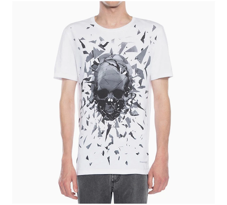 商品[国内直发] Alexander McQueen|Alexander McQueen 亚历山大·麦昆 男士白色破碎骷髅印花T恤 551779-QMZ73-0900,价格¥1102,第4张图片详细描述