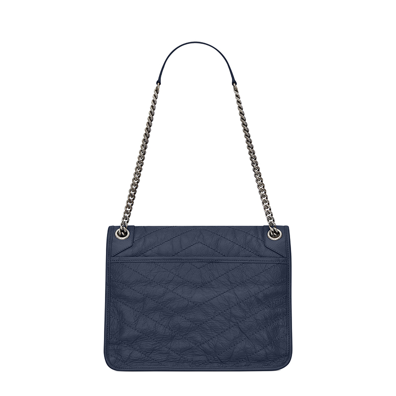 商品Yves Saint Laurent|SAINT LAURENT PARIS/圣罗兰 YSL 22新款NIKI系列 女士中号海洋蓝褶皱牛皮革同色系徽标扣翻盖开合单肩链条包6331580EN044147,价格¥17733,第3张图片详细描述