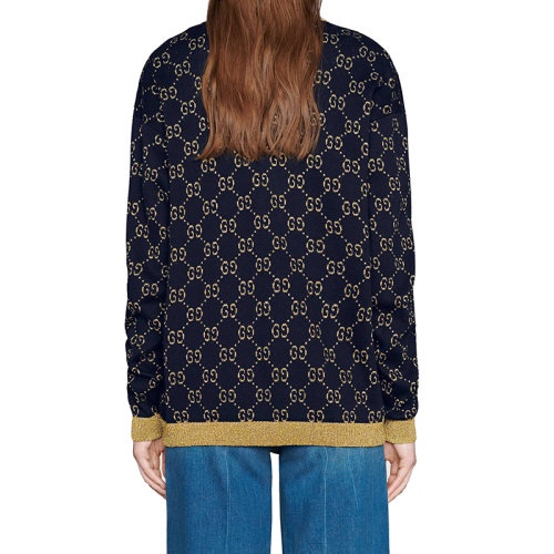 商品Gucci|【包税】GUCCI/古驰新款女士深蓝色GG棉质金银丝线开衫529193X9W834921,价格¥8358,第3张图片详细描述