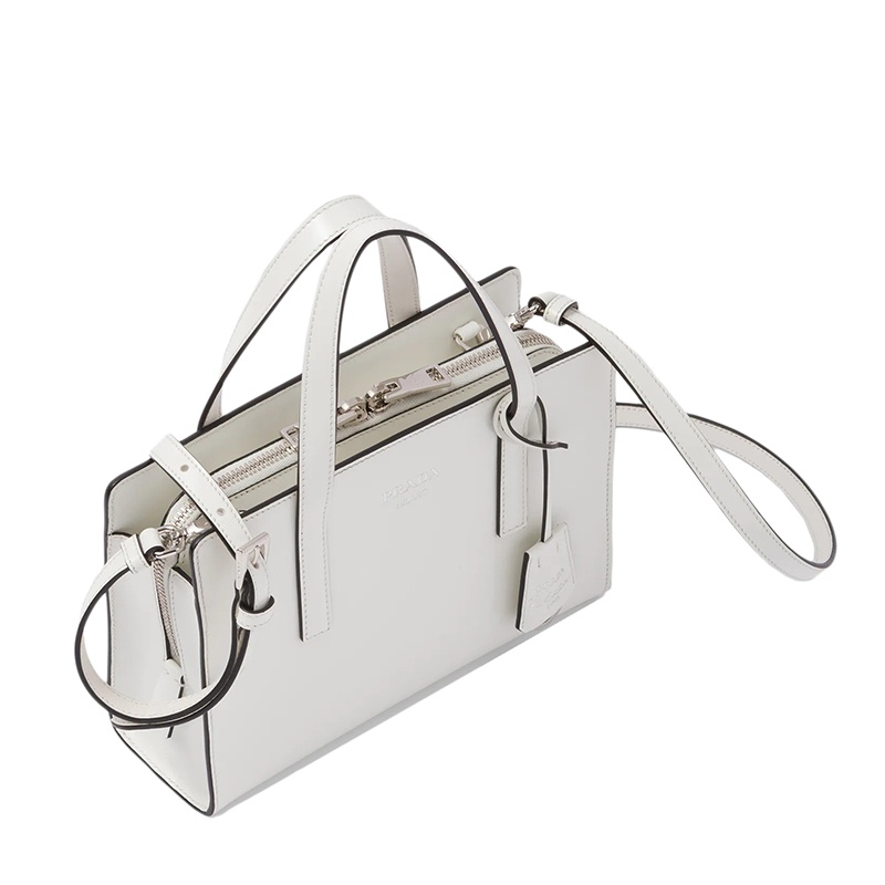 商品Prada|PRADA/普拉达 22新款Re-Edition 1995系列 女士迷你款白色皮革热印徽标配拉链式隔层单肩斜挎手提包,价格¥24800,第4张图片详细描述