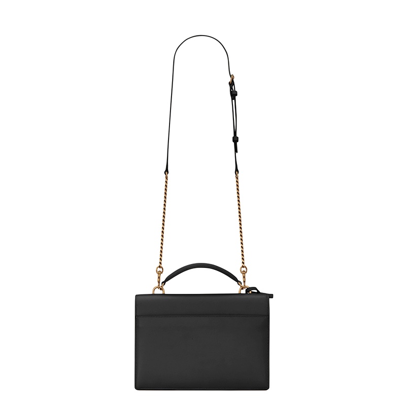 商品Yves Saint Laurent|SAINT LAURENT PARIS/圣罗兰 YSL 21秋冬新款SUNSET系列 女士中号黑色复古白色光滑牛皮革金扣翻盖斜挎单肩包,价格¥17634,第3张图片详细描述