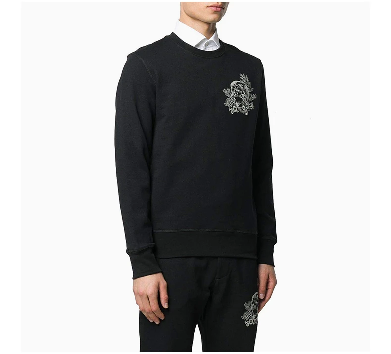 商品Alexander McQueen|ALEXANDER MCQUEEN 男士黑色骷髅图案棉质卫衣 599611-QOZ77-0901,价格¥2139,第5张图片详细描述