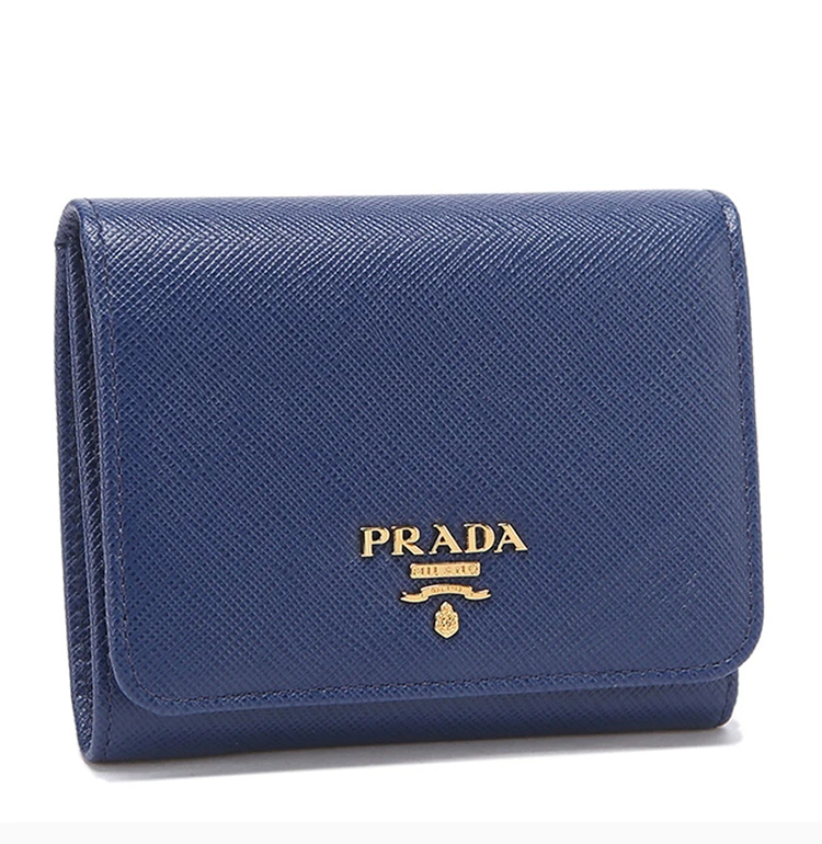 商品Prada|Prada 普拉达 女士矢车菊蓝牛皮压纹摁扣零钱包 1MH176-QWA-F0016,价格¥3234,第4张图片详细描述