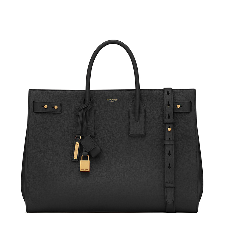 商品Yves Saint Laurent|SAINT LAURENT PARIS/圣罗兰 YSL 22春夏新款SAC DE JOUR系列 男士大号黑色粒面皮革金锁金扣单肩手提包,价格¥22976,第2张图片详细描述