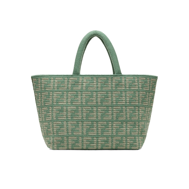 商品Fendi|芬迪 23新款 女士大号绿色/白色羊绒混纺手提购物袋,价格¥15599,第2张图片详细描述