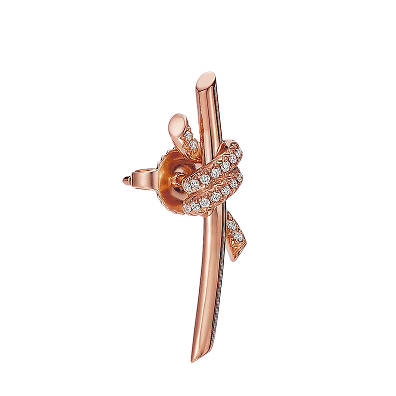 商品Tiffany & Co.|  Tiffany & Co./蒂芙尼 22春夏新款 Knot系列 18K金 玫瑰金色 镶钻绳结耳钉69526144,价格¥32263,第3张图片详细描述