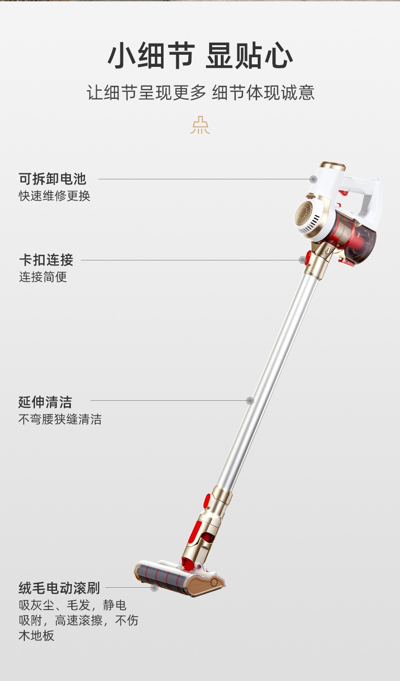 商品[国内直发] GLENVINTEN|格岚云顿英国品牌新款跨境手持无线吸尘器家用小型推杆棒式大吸力真空无绳吸尘器,价格¥614,第8张图片详细描述