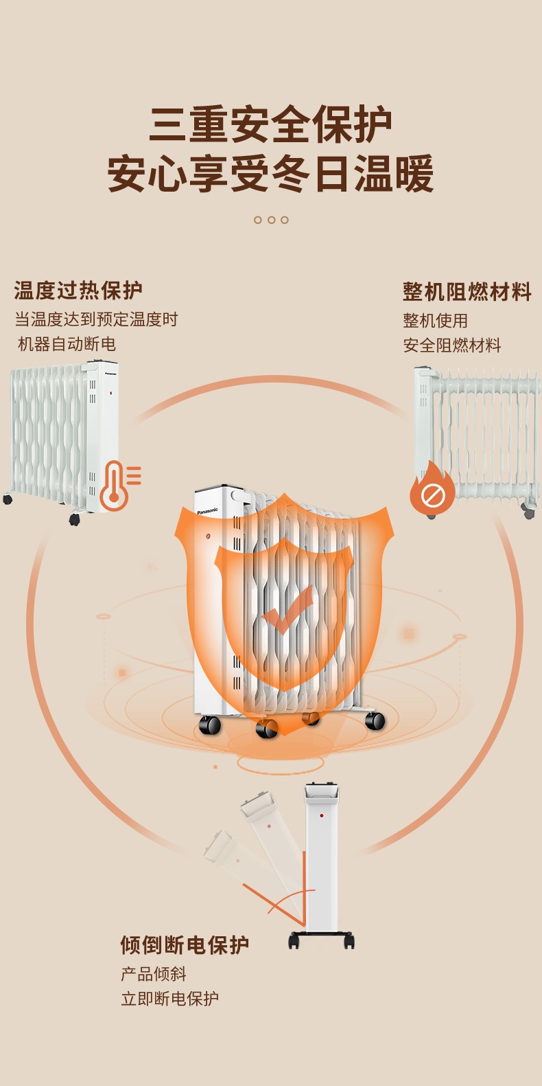 商品[国内直发] Panasonic|松下电热油汀取暖器13片速热恒温家用节能烘衣暖风机DS-U2221CW,价格¥1438,第20张图片详细描述