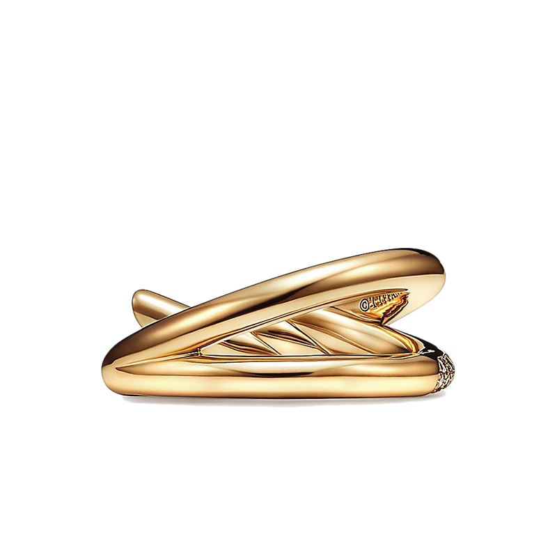 商品Tiffany & Co.|  Tiffany & Co./蒂芙尼 22春夏新款 Knot系列 18K金 黄金色 镶钻绳结双行戒指GRP12001,价格¥56791,第4张图片详细描述
