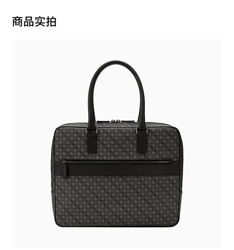 商品[国内直发] Salvatore Ferragamo|SALVATORE FERRAGAMO 男士灰色圆点中号手提包 24-9777-606169,价格¥5695,第3张图片详细描述