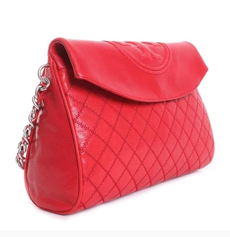 商品Tory Burch|TORY BURCH 女士Fleming系列红色菱形绗缝和压花炸弹“T”小羊皮相机包 48722-642,价格¥2380,第6张图片详细描述