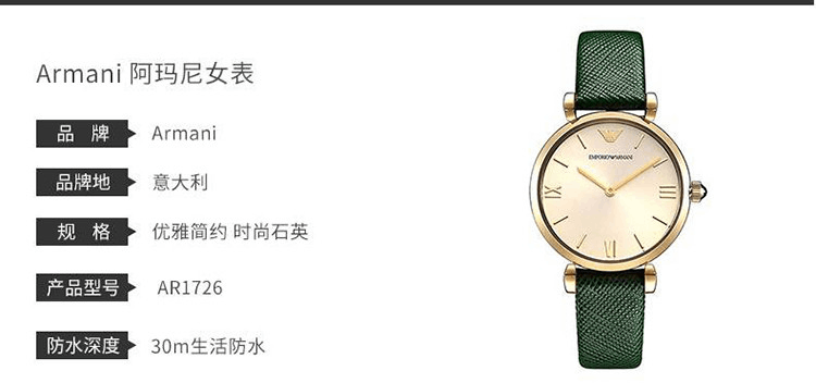 商品Armani|阿玛尼ARMANI 手表 复古经典时尚女表百搭新款情侣表 女士腕表皮带AR1726,价格¥1199,第5张图片详细描述