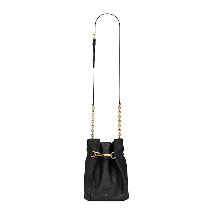 商品Yves Saint Laurent|SAINT LAURENT PARIS/圣罗兰 YSL 经典LE MAILLON系列 女士黑色柔软羊皮革钩扣开合单肩斜挎水桶包686310AAAJK1000,价格¥15502,第3张图片详细描述