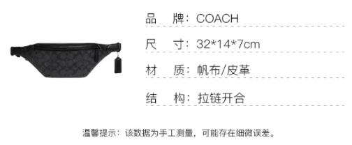 商品Coach|蔑驰Charter 32经典老花拉链可调节肩带帆布拼皮革斜挎包胸包腰包 大号 男款黑色（香港仓发货）,价格¥1221,第6张图片详细描述