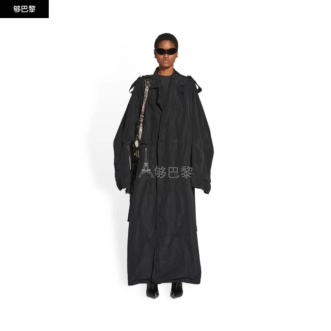 商品Balenciaga|包邮包税【预售7天发货】 BALENCIAGA巴黎世家 23秋冬 女士 风衣 Packable Trench in Black 720148TMO051000,价格¥22803,第4张图片详细描述